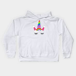 Rainbow unicorn horn with clouds Kids Hoodie